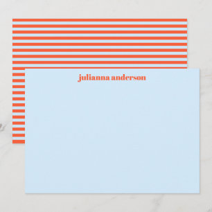 Light Blue Orange Stripe Personalized Stationery Note Card