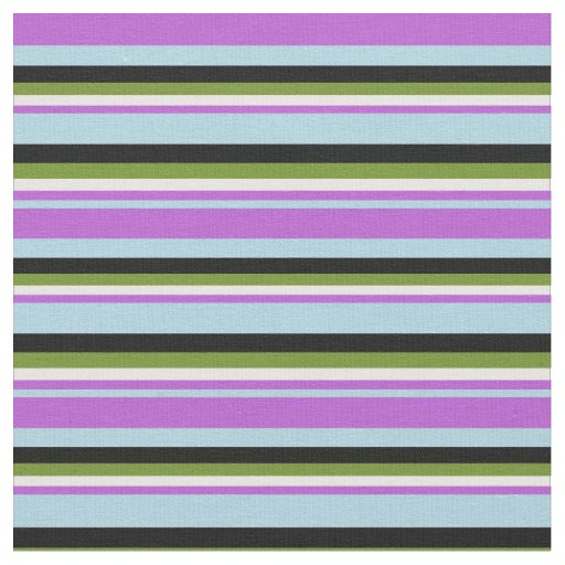 Light Blue, Orchid, White, Green, and Black Lines Fabric