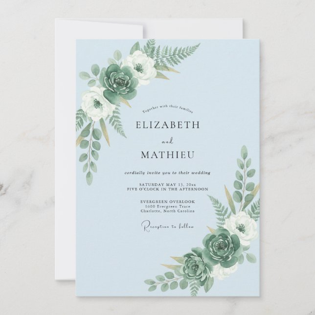 Light Blue Organic Woodland Wedding Invitation (Front)