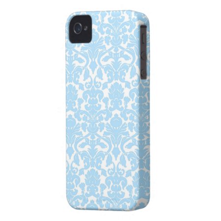 Light Blue Ornate Floral Damask Pattern Case-mate Iphone 4 Case