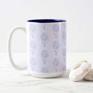 Light Blue Outlined Floral Pattern Two-Tone Coffee Mug