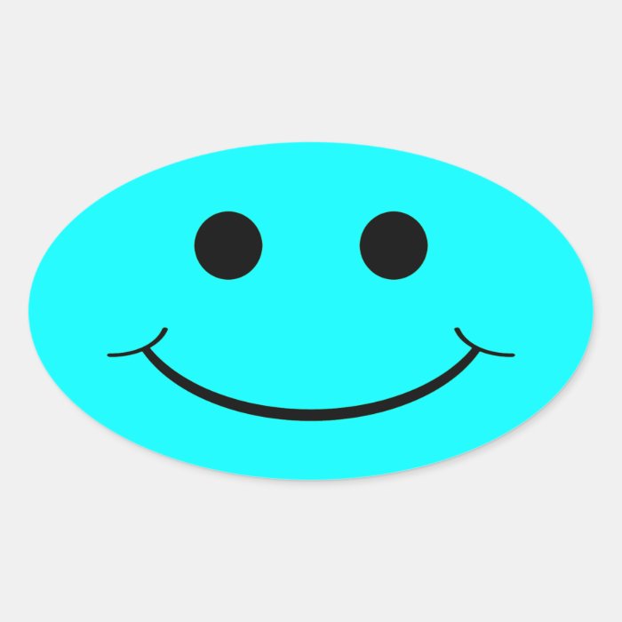 Light Blue Oval Smiley Face Stickers
