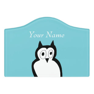 Light Blue Owl Bedroom Name Plate Door Sign