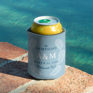 Light Blue Oyster Wedding Name Date and Location Can Cooler