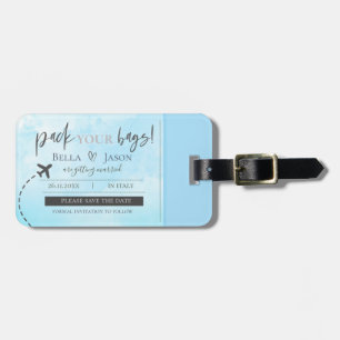 Light Blue Pack You Bags Wedding Save The Date Luggage Tag