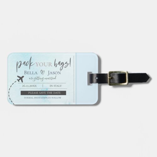 Light Blue Pack You Bags Wedding Save The Date Luggage Tag