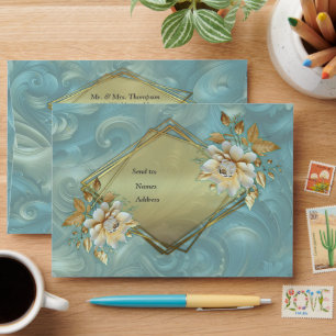 Light Blue-Palette on a Bronze Gold Barogue design Envelope