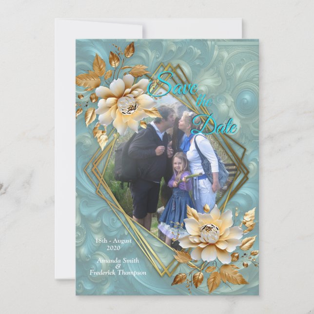 Light Blue-Palette on a Bronze Gold Barogue design Invitation (Front)