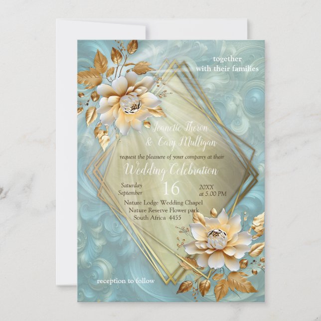 Light Blue-Palette on a Bronze Gold Barogue design Invitation (Front)