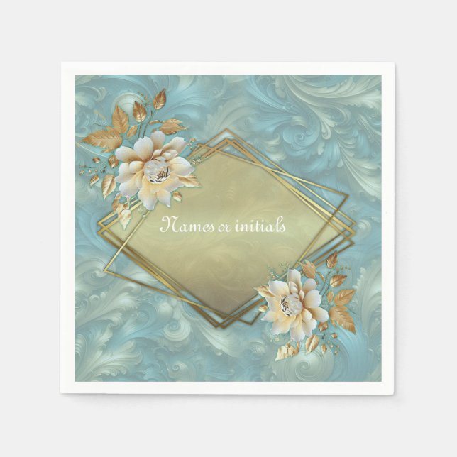 Light Blue-Palette on a Bronze Gold Barogue design Napkins (Front)