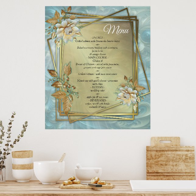 Light Blue-Palette on a Bronze Gold Barogue design Poster (Kitchen)