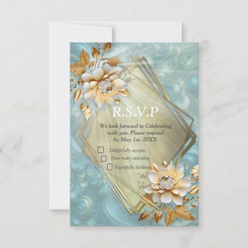 Light Blue_Palette on a Bronze Gold Barogue design RSVP Card