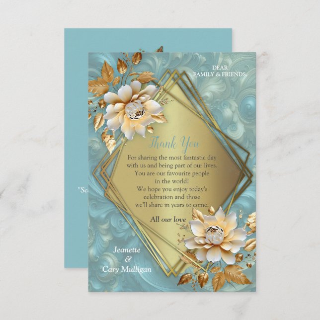 Light Blue-Palette on a Bronze Gold Barogue design RSVP Card (Front/Back)