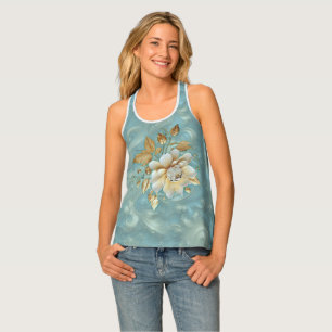 Light Blue-Palette on a Bronze Gold Barogue design Tank Top