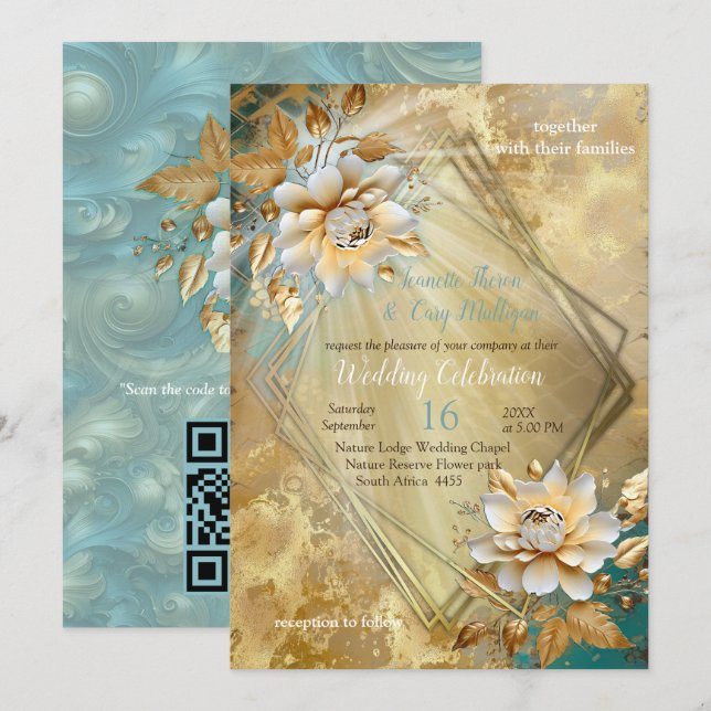 Light Blue-Palette on Gold Barogue design Invitation (Front/Back)