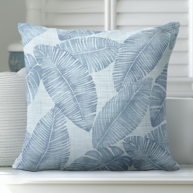 Light Blue Palm Leaf Throw Pillow (Creator Uploaded)