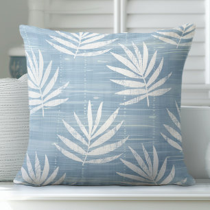 Light Blue Palm Leaves Throw Pillow