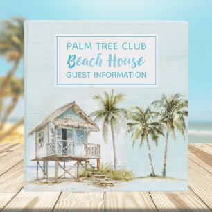 Light Blue Palm Tree Beach House Guest Information 3 Ring Binder