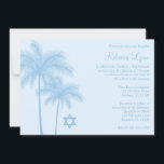 Light Blue Palm Tree Tropical Bat Mitzvah Invitation<br><div class="desc">Invite your guests to your beach themed Bat Mitzvah with this unique invitation. Featuring a pair of light blue palm trees and Star of David on a pale blue background. Easily personalize for your event.</div>