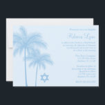 Light Blue Palm Tree Tropical Bat Mitzvah Invitation<br><div class="desc">Invite your guests to your beach themed Bat Mitzvah with this unique invitation. Featuring a pair of light blue palm trees and Star of David on a pale blue background. Easily personalize for your event.</div>