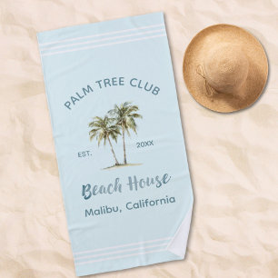 Light Blue Palm Trees Modern Seaside Cottage Beach Towel