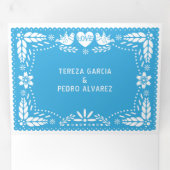 Light blue papel picado love birds wedding Tri-Fold invitation (Inside First)