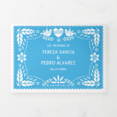 Light blue papel picado love birds wedding Tri-Fold invitation (Cover)