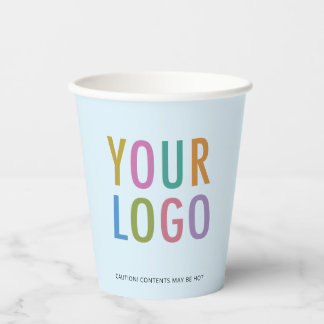 Light Blue Paper Cups Custom Business Logo 8 oz