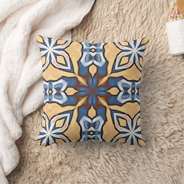 Light Blue Pastel Corn Yellow Bohemian Art Pattern Throw Pillow (Blanket)