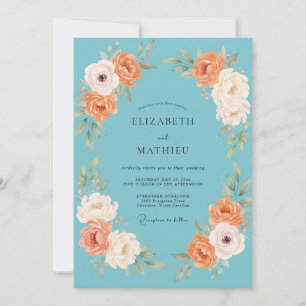 Light Blue Peach Watercolor Floral Wedding Invitation