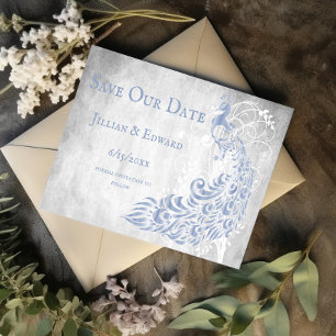 Light Blue Peacock Leaf Vine Save The Date Announcement