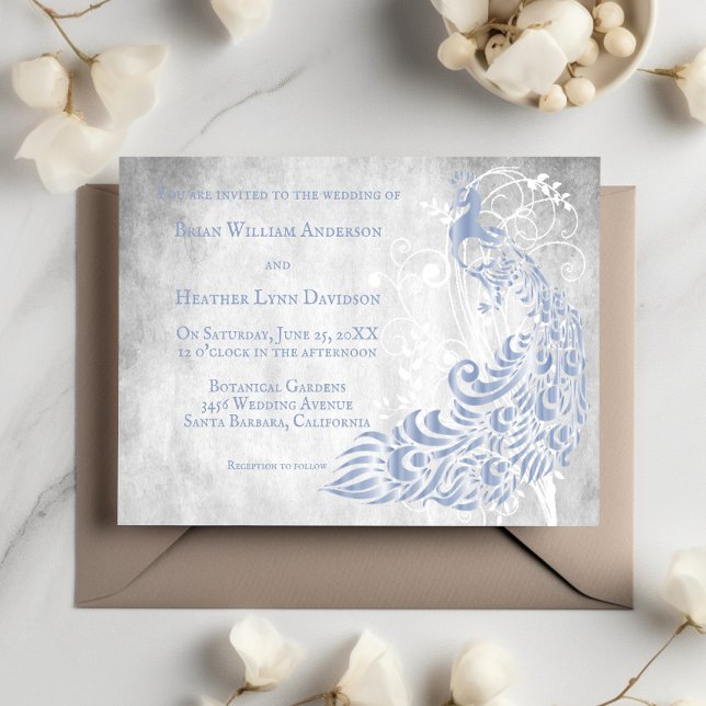 Light Blue Peacock Leaf Vine Wedding Invitation (Light Blue Peacock Leaf Vine Wedding Invitation)