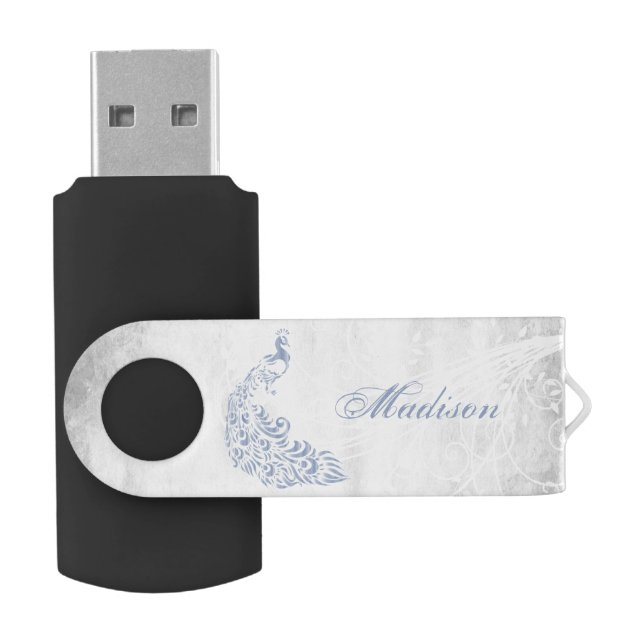Light Blue Peacock Personalize USB Flash Drive (Opened)