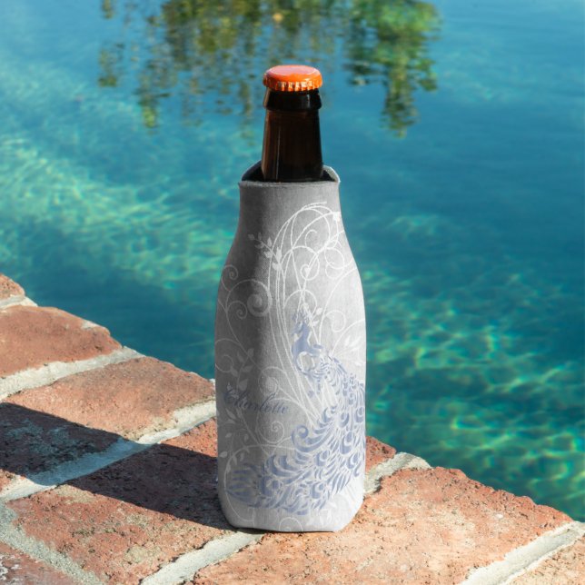 Light Blue Peacock Personalized Bottle Cooler (In Situ Pool)