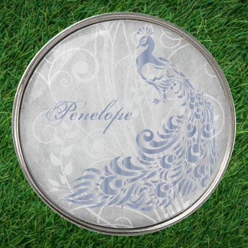 Light Blue Peacock Personalized Golf Ball Marker