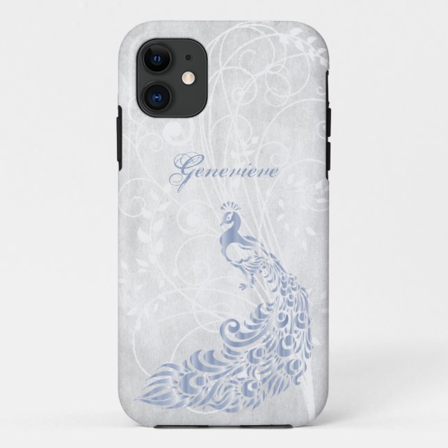Light Blue Peacock Personalized iPhone 11 Case (Back)