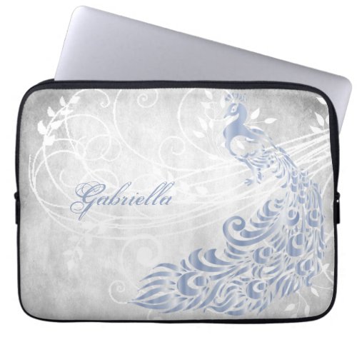 Light Blue Peacock Personalized Laptop Sleeve