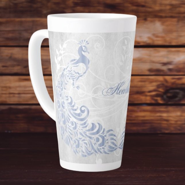 Light Blue Peacock Personalized Latte Mug