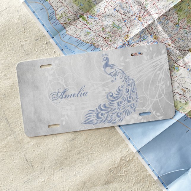 Light Blue Peacock Personalized License Plate (In Situ)