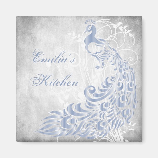 Light Blue Peacock Personalized Magnet (Front)
