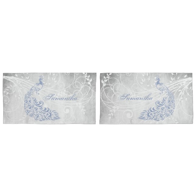 Light Blue Peacock Personalized Pillowcases (Front-Set)