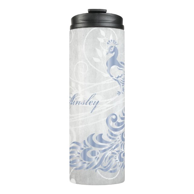 Light Blue Peacock Personalized Thermal Tumbler (Front)