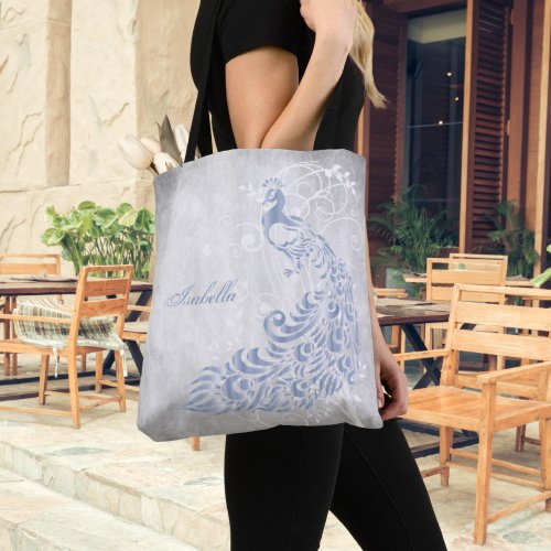 Light Blue Peacock Personalized Tote