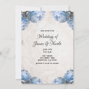 Light Blue Peony Flowers Vintage Rustic Wedding Invitation