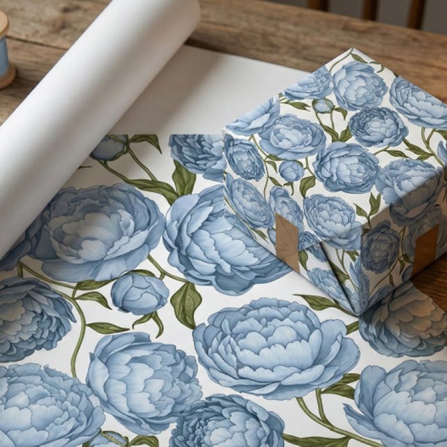 Light Blue Peony Luxury Floral Wrapping Paper (Creator Uploaded)