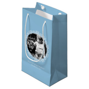 Light Blue Personalized Fancy Swirls Photo Frame Small Gift Bag