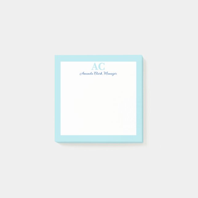 Light Blue Personalized Monogram Name  Post-it Notes (Front)
