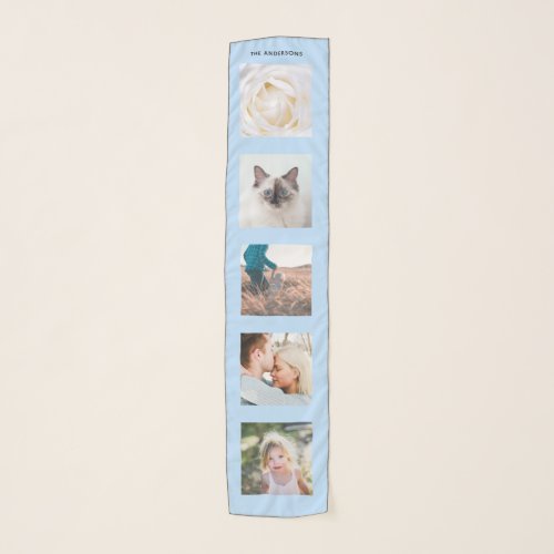 Light Blue Personalized Name 5 Photo Collage Scarf