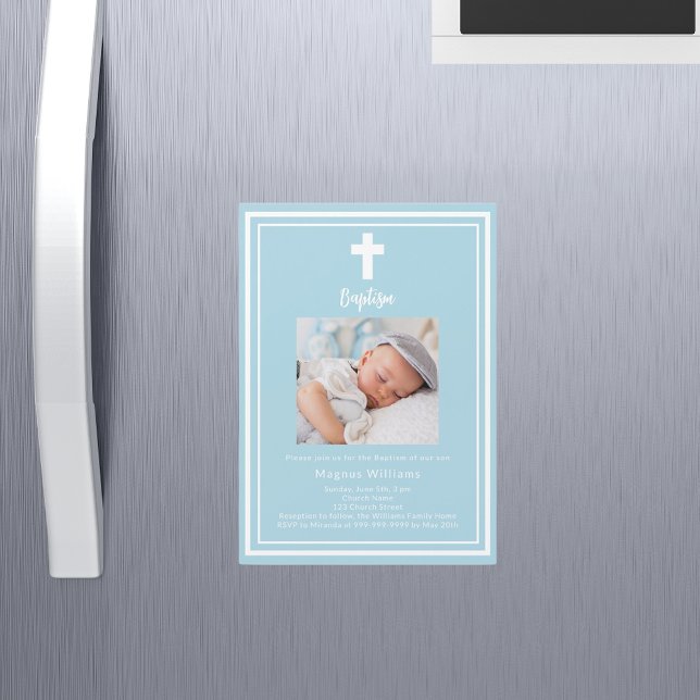 Light blue photo Baptism Magnetic Invitation (Creator Uploaded)