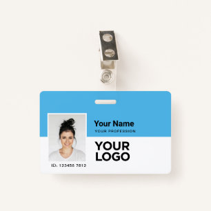 Light blue Photo Bar or Qr Code Logo Name Badge